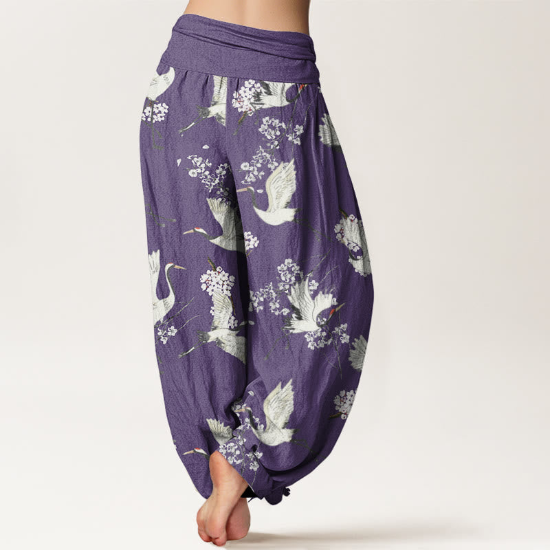 Breathable Cotton Crane Print Meditative Harem Pants
