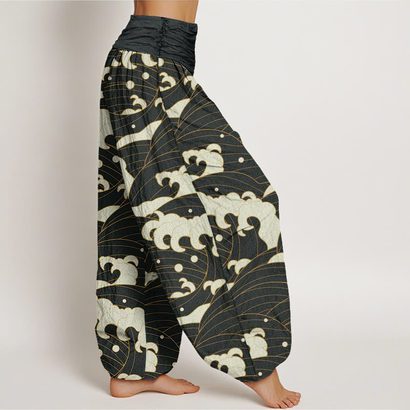 Breathable Cotton Wave Print Mindful Movement Harem Pants