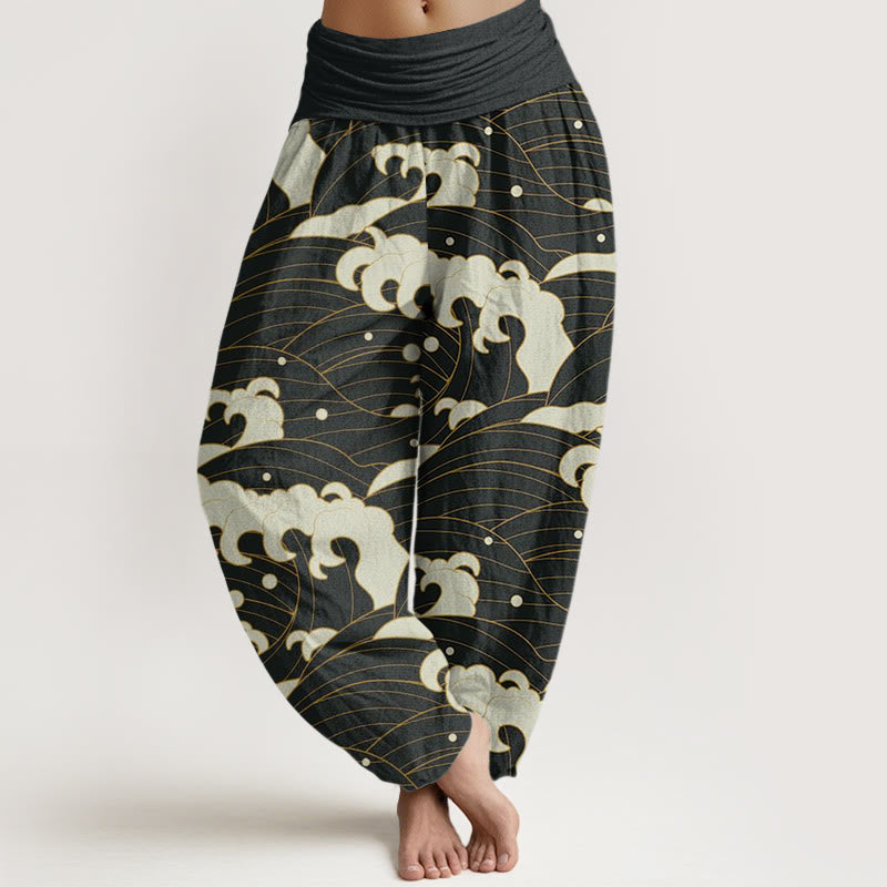 Breathable Cotton Wave Print Mindful Movement Harem Pants