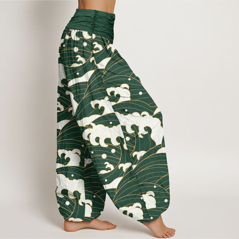 Breathable Cotton Wave Print Mindful Movement Harem Pants