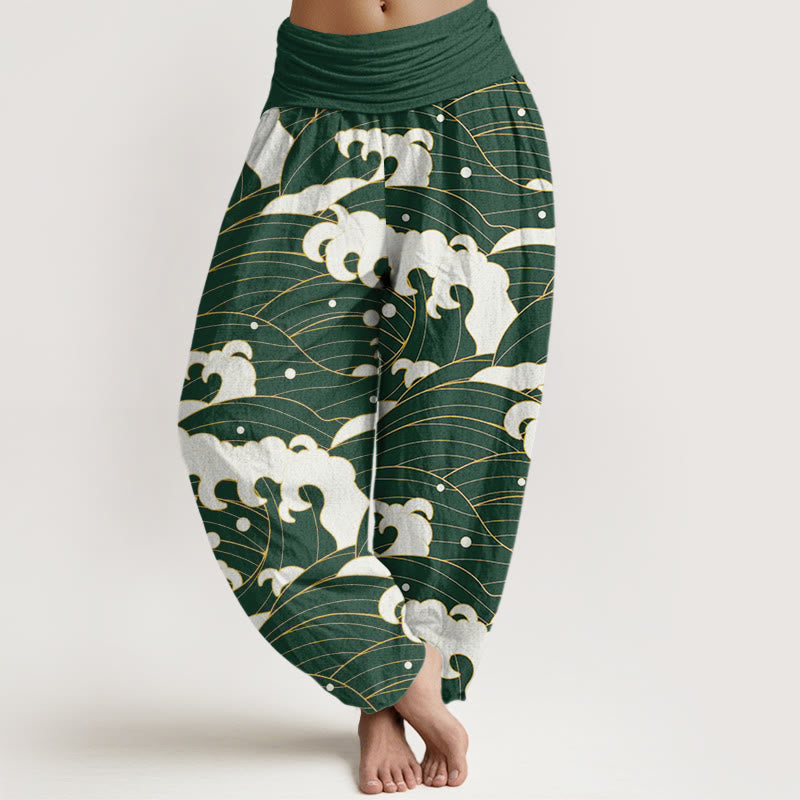 Breathable Cotton Wave Print Mindful Movement Harem Pants
