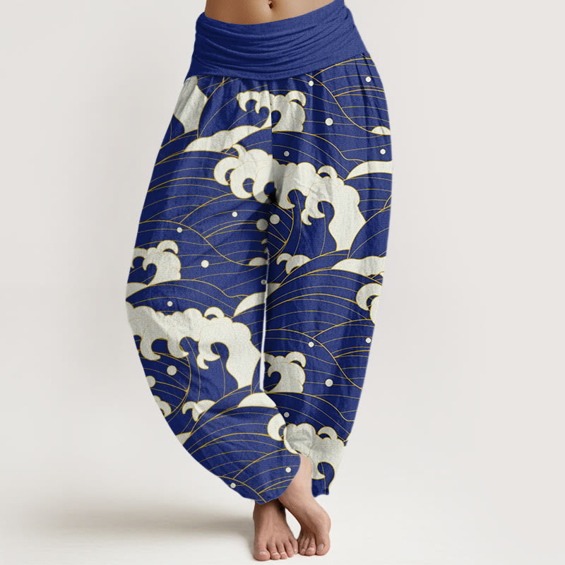 Breathable Cotton Wave Print Mindful Movement Harem Pants