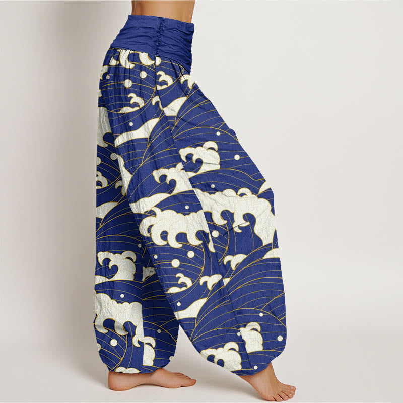Breathable Cotton Wave Print Mindful Movement Harem Pants