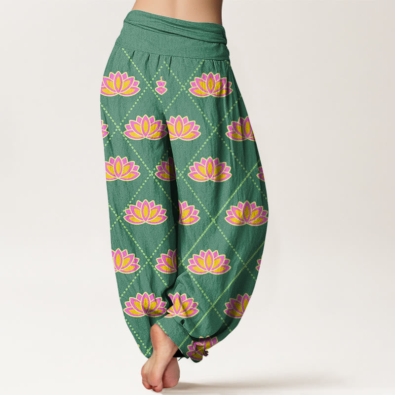 Breathable Cotton Lotus Print Grounding Harem Pants