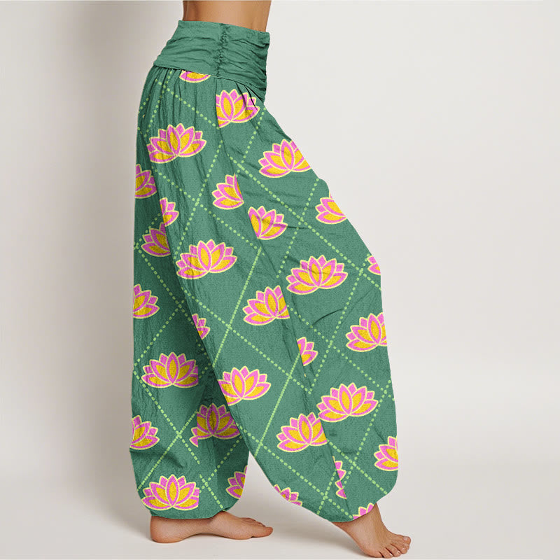 Breathable Cotton Lotus Print Grounding Harem Pants