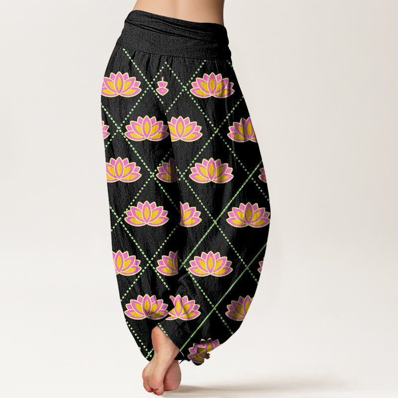Breathable Cotton Lotus Print Grounding Harem Pants