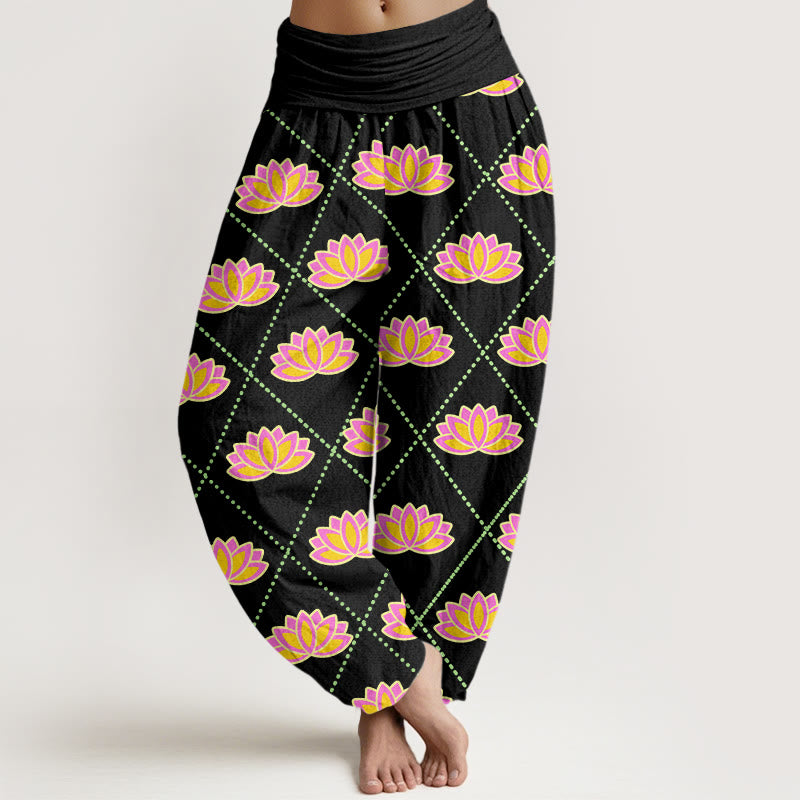 Breathable Cotton Lotus Print Grounding Harem Pants
