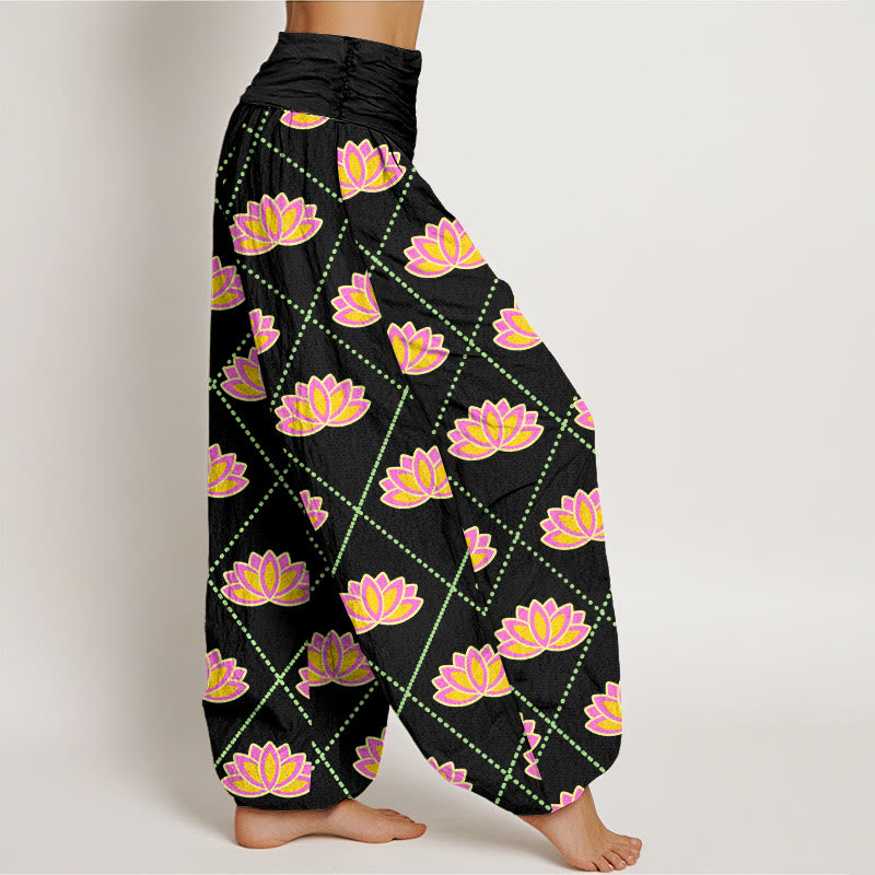 Breathable Cotton Lotus Print Grounding Harem Pants