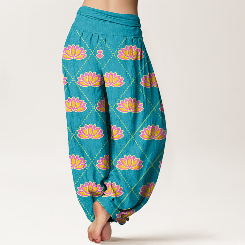 Breathable Cotton Lotus Print Grounding Harem Pants
