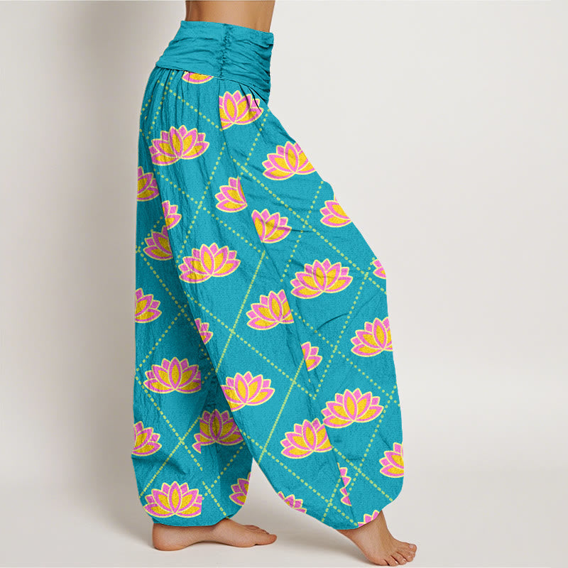 Breathable Cotton Lotus Print Grounding Harem Pants