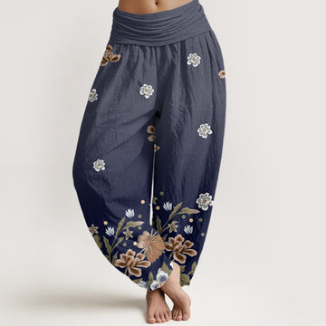 Botanical Cotton Pleated Waist Meditation Harem Pants