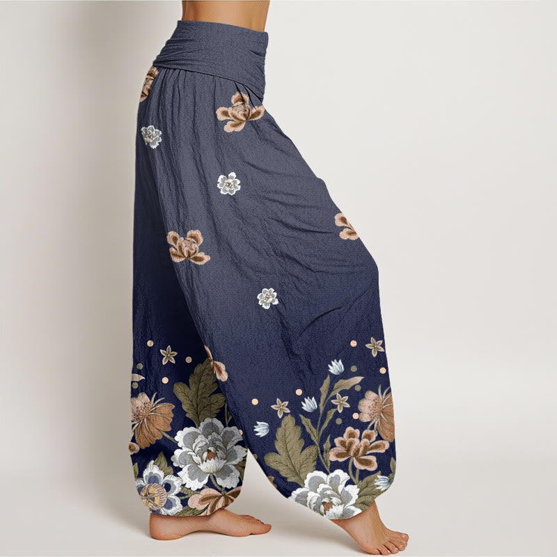 Botanical Cotton Pleated Waist Meditation Harem Pants