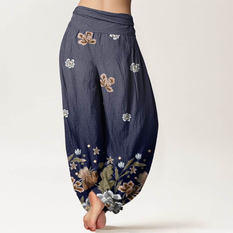 Botanical Cotton Pleated Waist Meditation Harem Pants