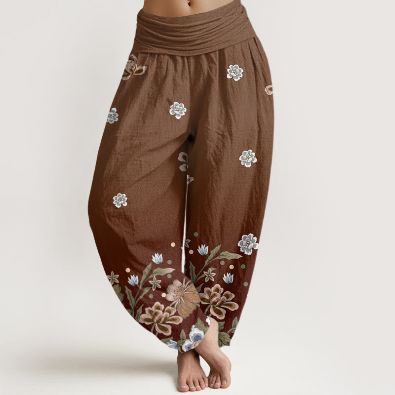 Botanical Cotton Pleated Waist Meditation Harem Pants
