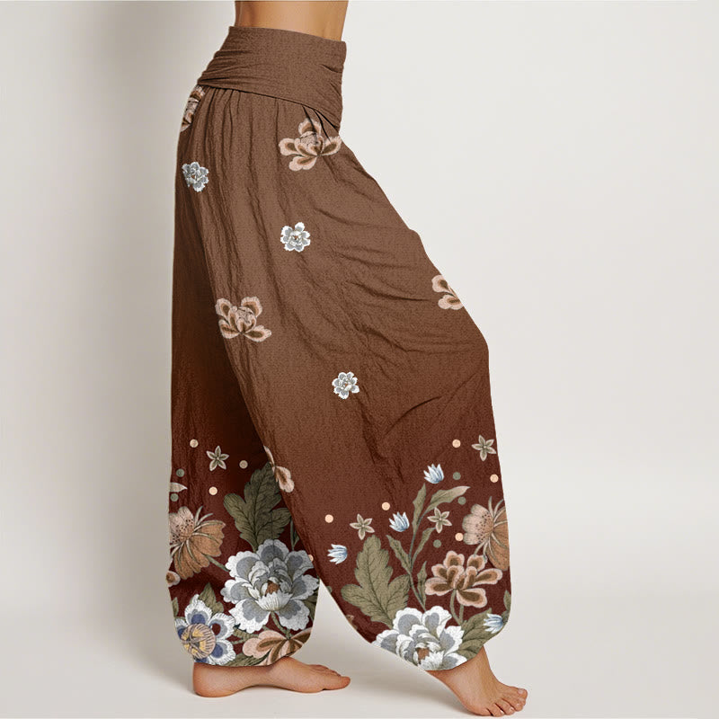 Botanical Cotton Pleated Waist Meditation Harem Pants