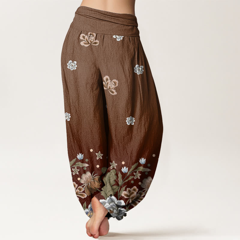 Botanical Cotton Pleated Waist Meditation Harem Pants