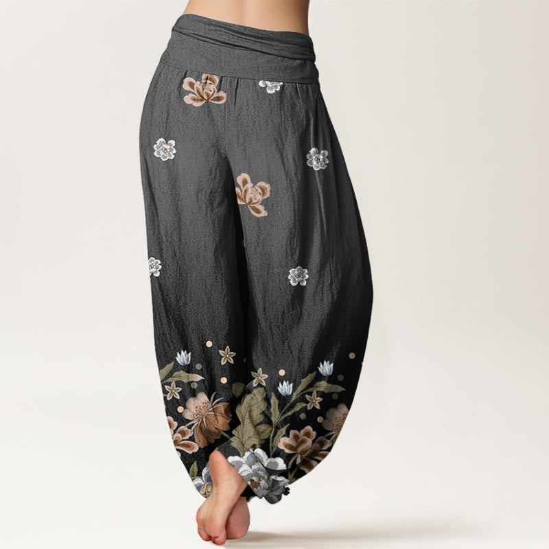 Botanical Cotton Pleated Waist Meditation Harem Pants