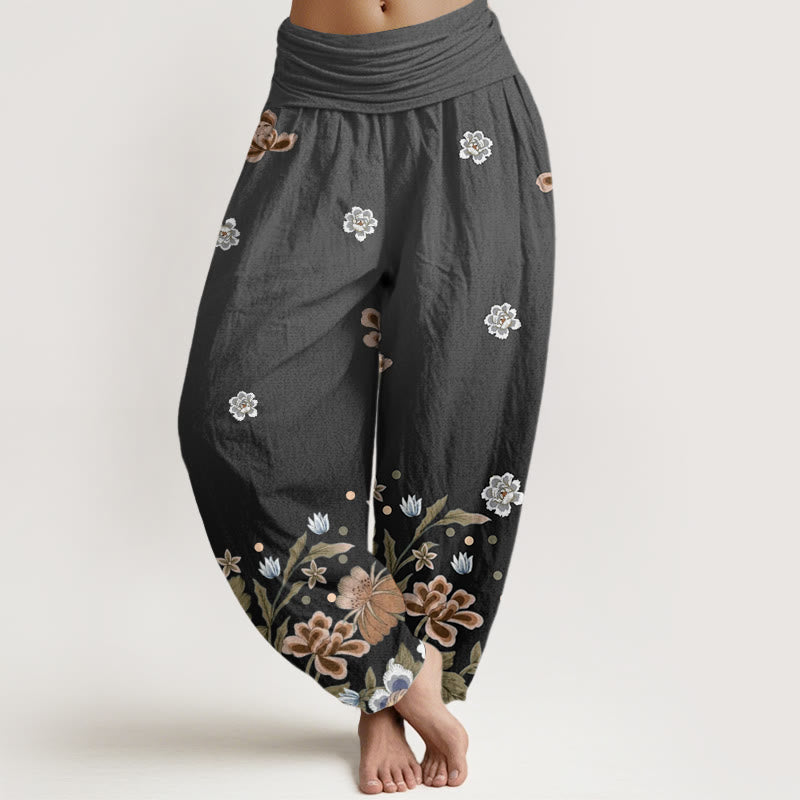 Botanical Cotton Pleated Waist Meditation Harem Pants