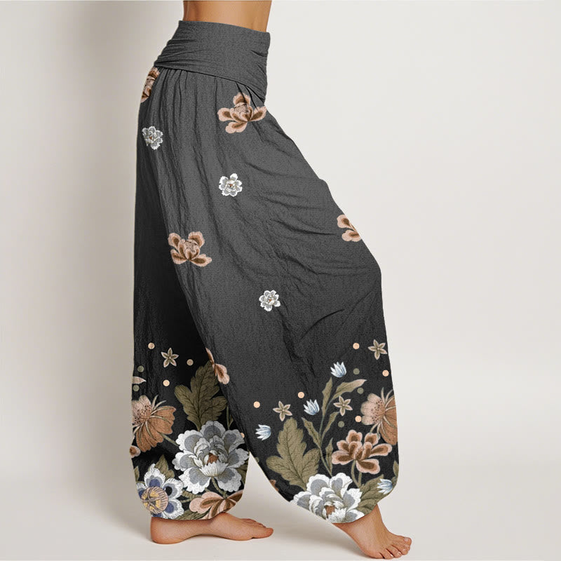 Botanical Cotton Pleated Waist Meditation Harem Pants