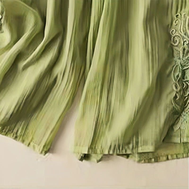 Retro Casual Embroidery Design Drawstring Cotton Linen Women's Wide Leg Pants With Pockets