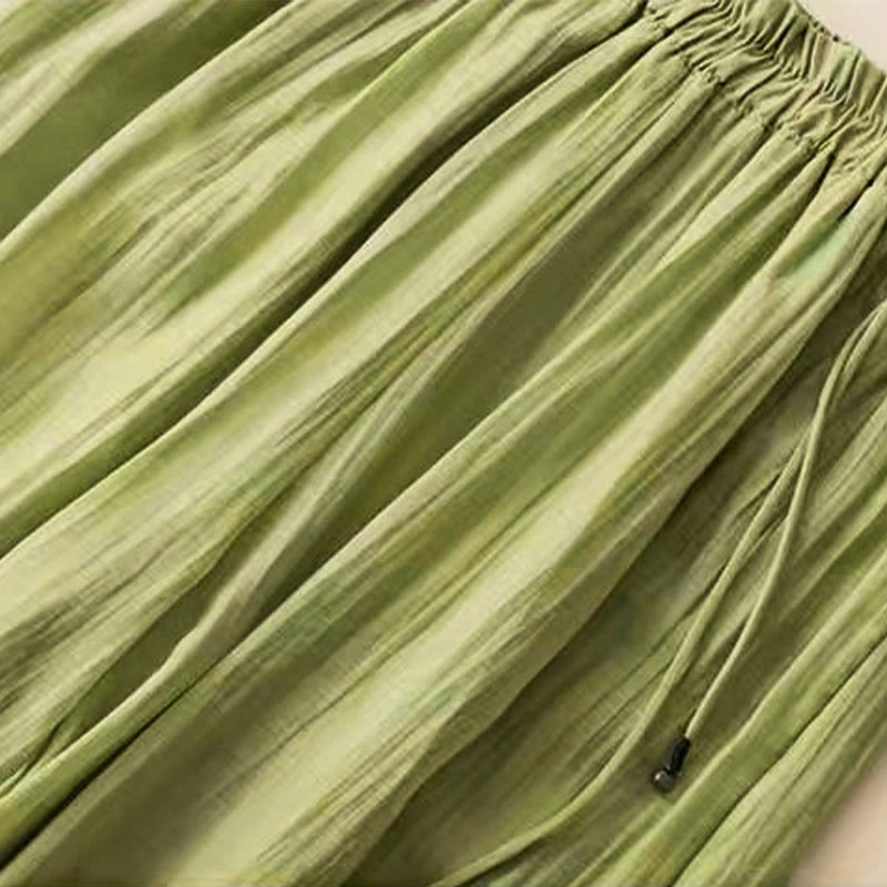 Retro Casual Embroidery Design Drawstring Cotton Linen Women's Wide Leg Pants With Pockets