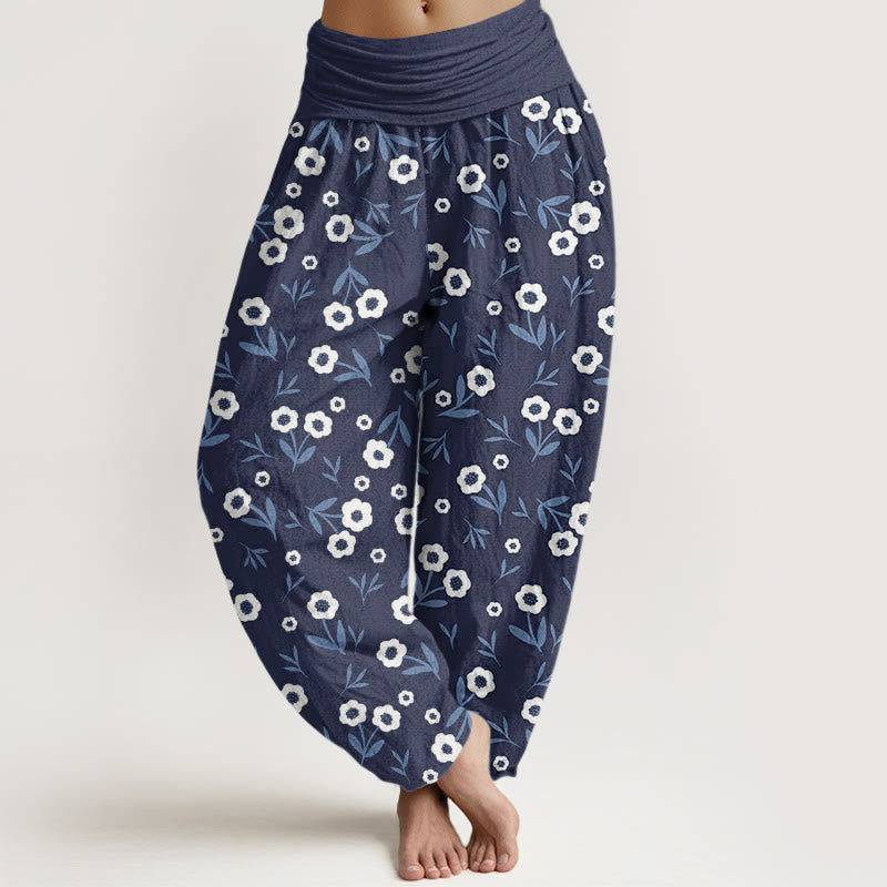 Breathable Cotton Botanical Print Meditation Harem Pants