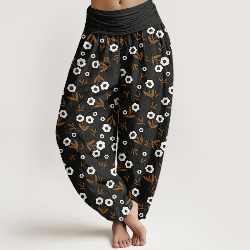 Breathable Cotton Botanical Print Meditation Harem Pants