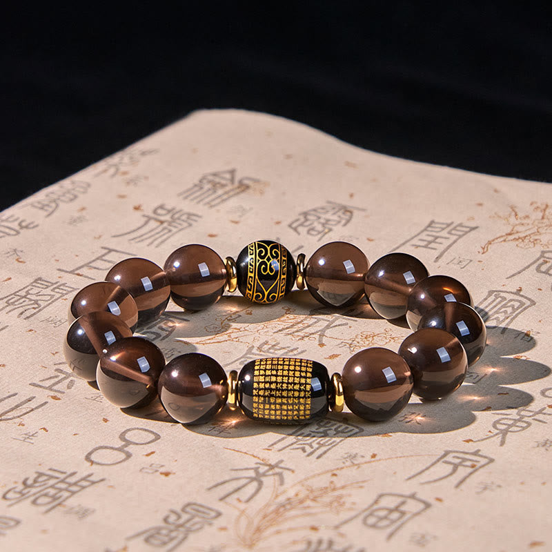 Ice Obsidian Gold-stamped Sanskrit Courage Bracelet