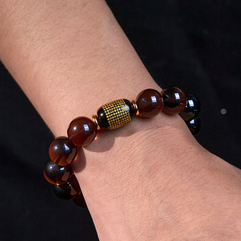 Ice Obsidian Gold-stamped Sanskrit Courage Bracelet