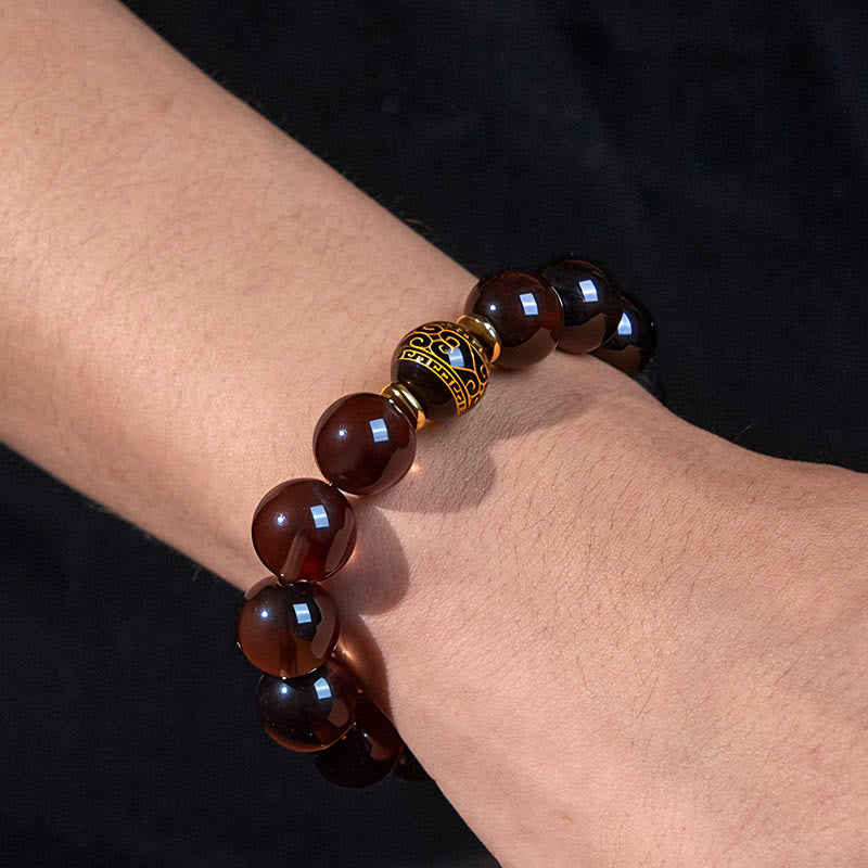 Ice Obsidian Gold-stamped Sanskrit Courage Bracelet