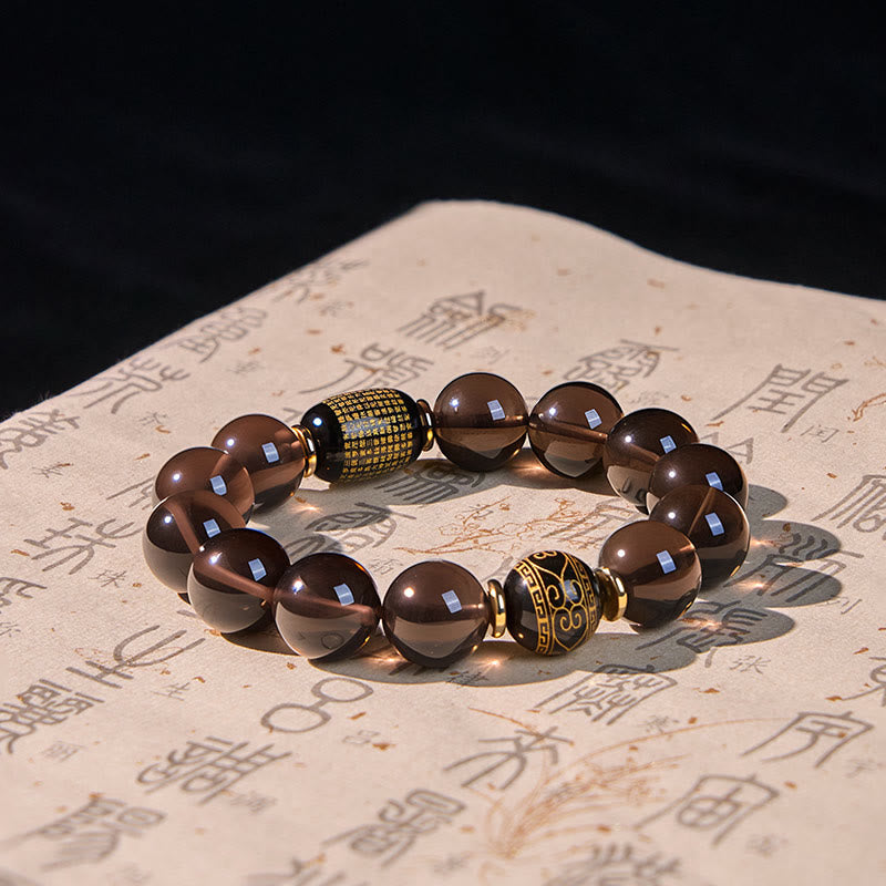 Ice Obsidian Gold-stamped Sanskrit Courage Bracelet