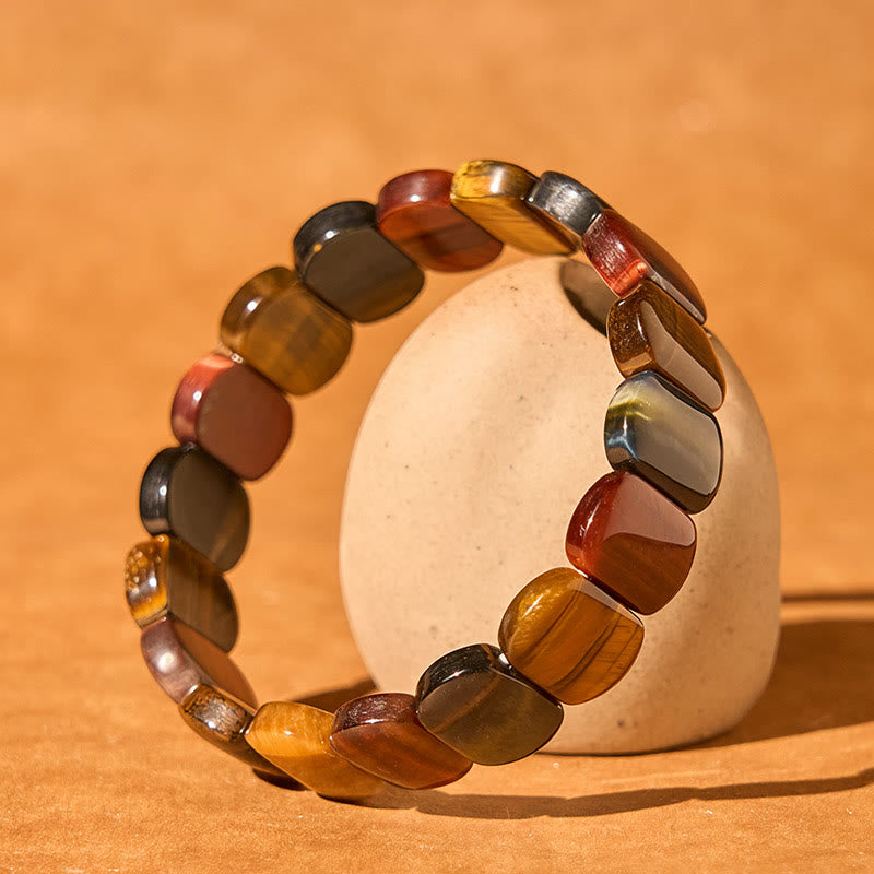 Natural Blue and Red Tiger Eye Oval Bead Strength Bracelet