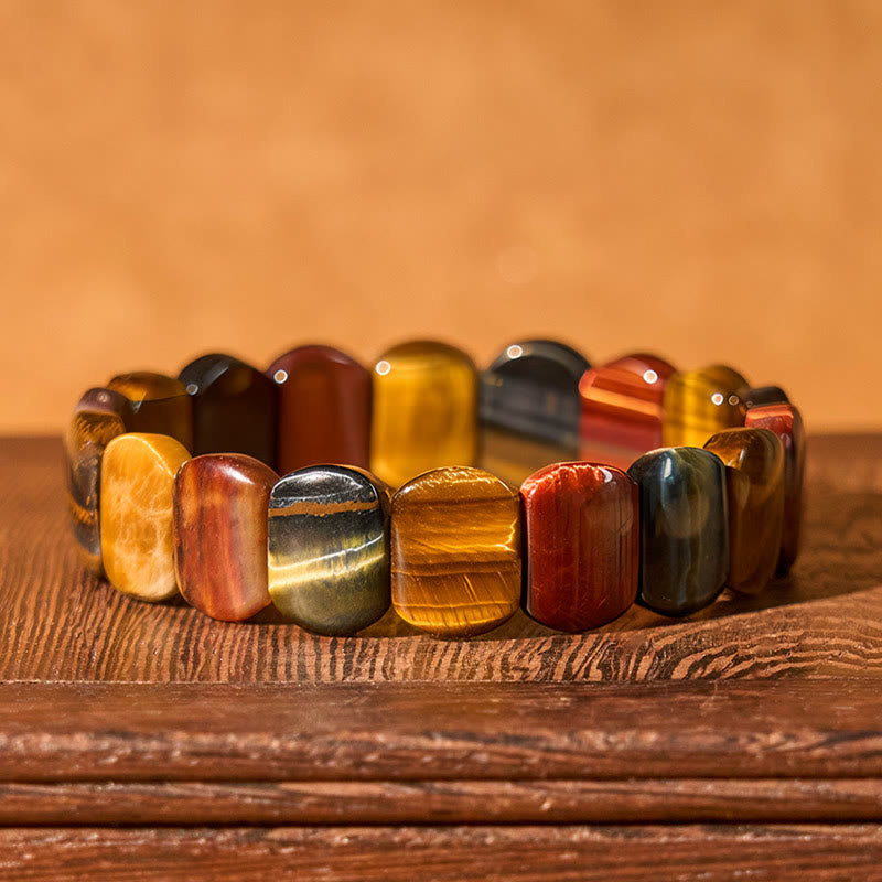 Natural Blue and Red Tiger Eye Oval Bead Strength Bracelet