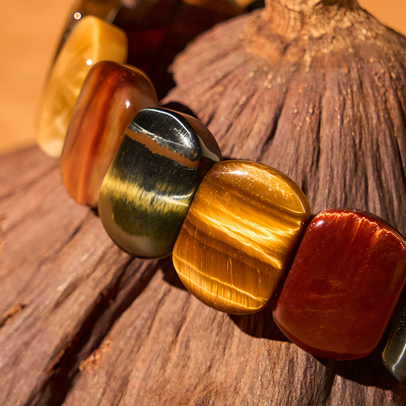 Natural Blue and Red Tiger Eye Oval Bead Strength Bracelet