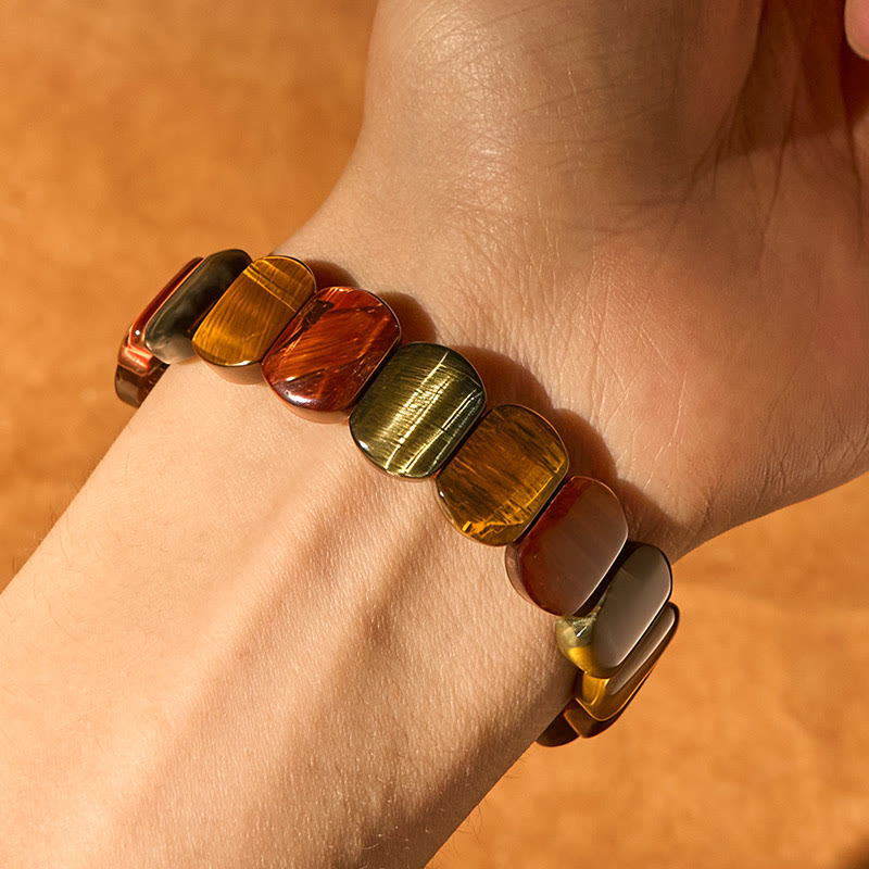 Natural Blue and Red Tiger Eye Oval Bead Strength Bracelet