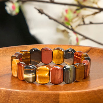 Natural Blue and Red Tiger Eye Oval Bead Strength Bracelet