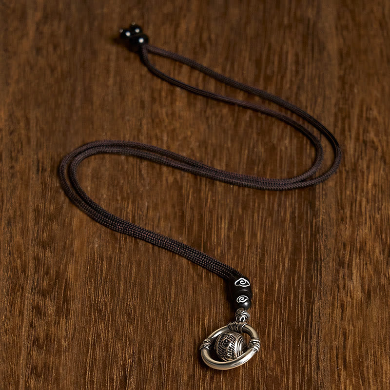 Om Mani Padme Hum Copper Plated Silver Wealth Rotating Necklace Pendant