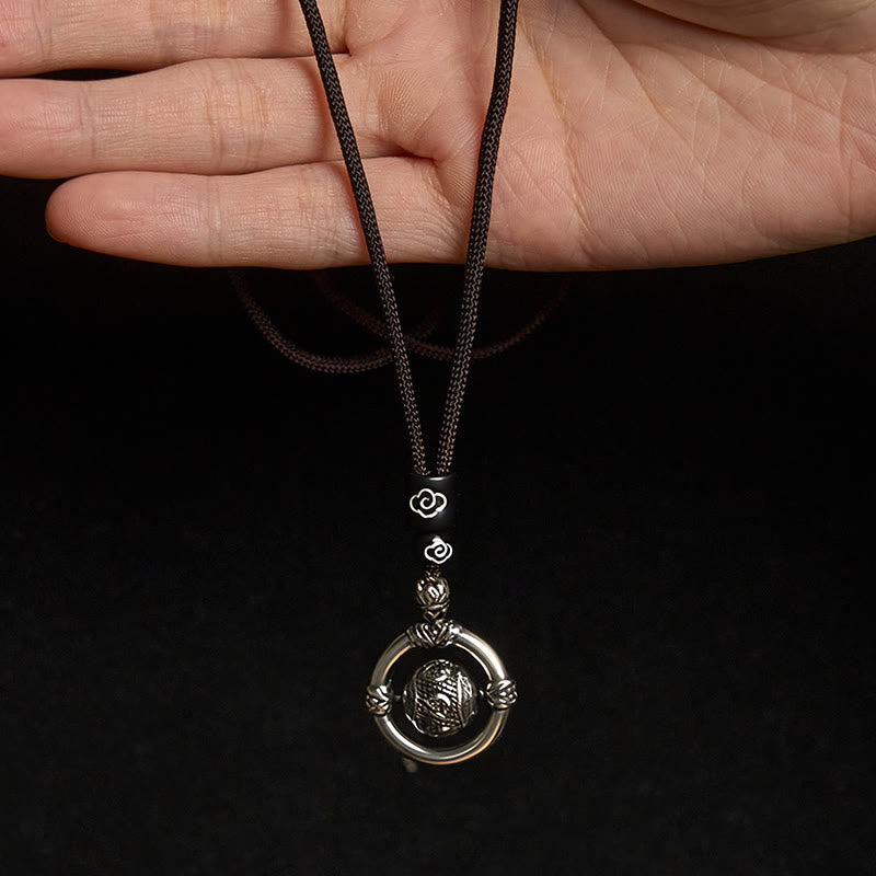 Om Mani Padme Hum Copper Plated Silver Wealth Rotating Necklace Pendant