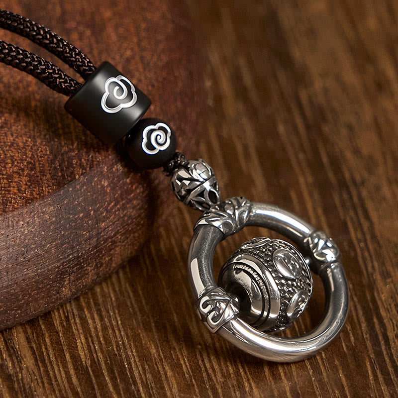 Om Mani Padme Hum Copper Plated Silver Wealth Rotating Necklace Pendant