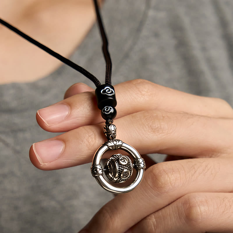 Om Mani Padme Hum Copper Plated Silver Wealth Rotating Necklace Pendant