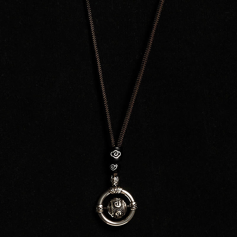 Om Mani Padme Hum Copper Plated Silver Wealth Rotating Necklace Pendant