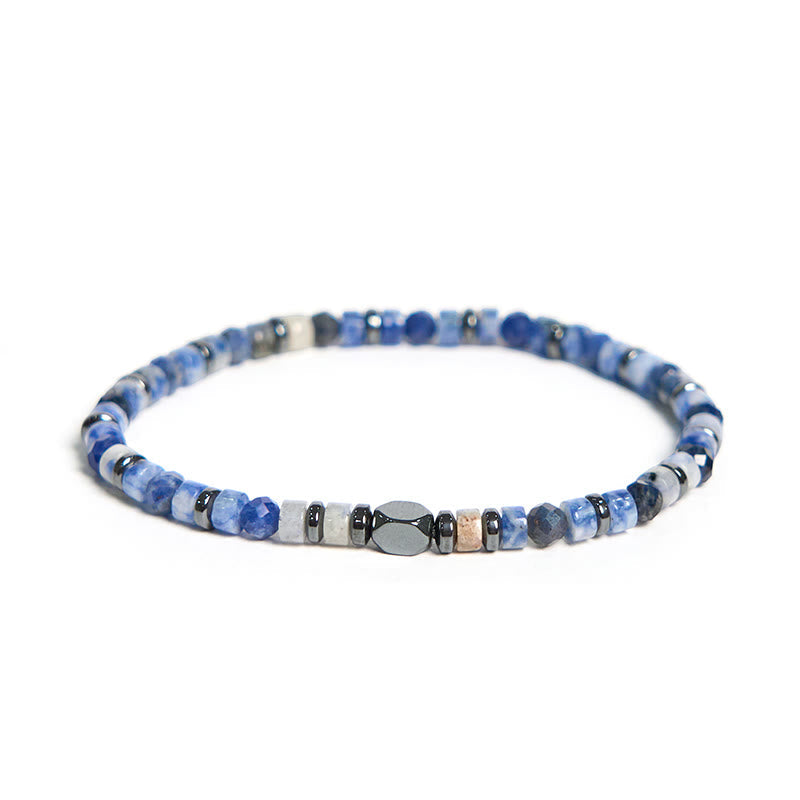Triple Stone Sodalite Hematite and Blue Aventurine Beaded Energy Bracelet