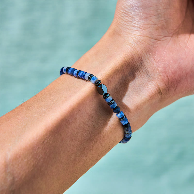 Triple Stone Sodalite Hematite and Blue Aventurine Beaded Energy Bracelet