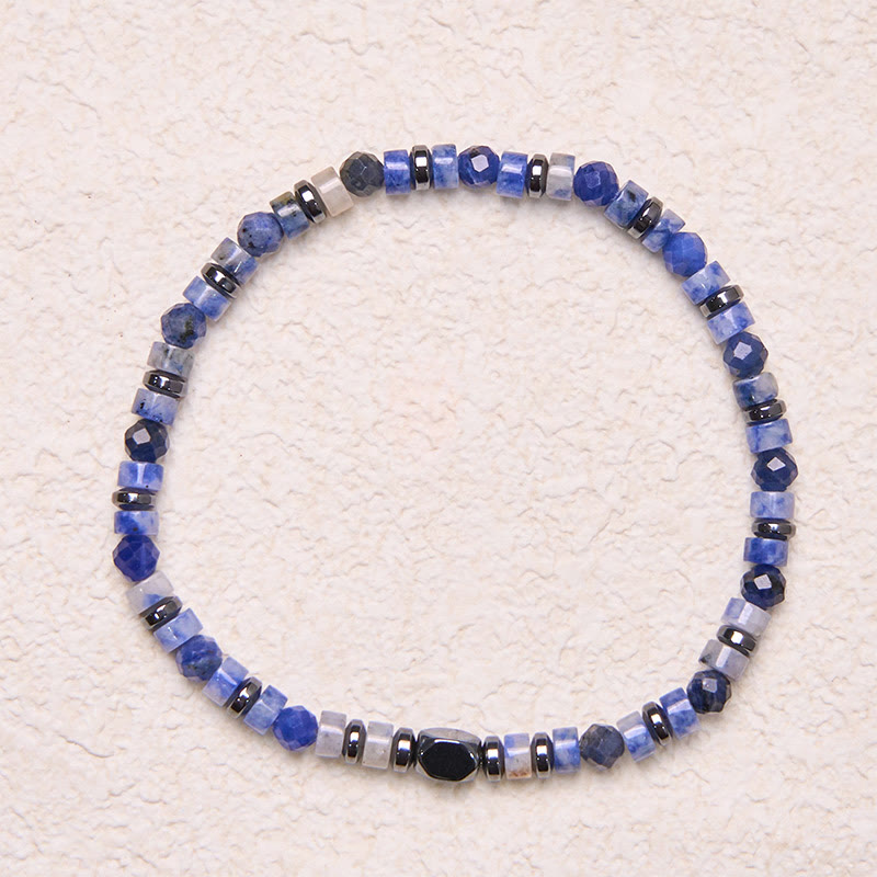 Triple Stone Sodalite Hematite and Blue Aventurine Beaded Energy Bracelet