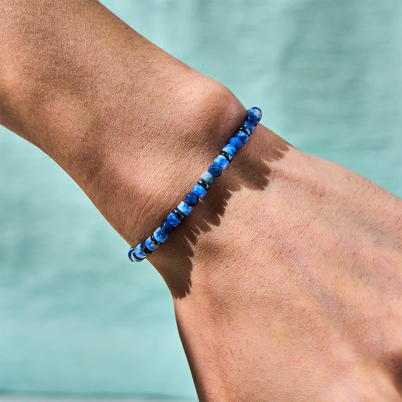 Triple Stone Sodalite Hematite and Blue Aventurine Beaded Energy Bracelet