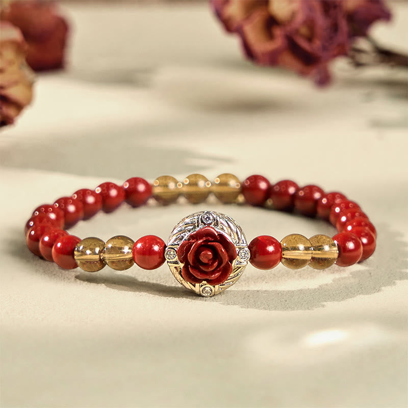 Cinnabar Angora Red Shell Pearl Rose Petals Calm Bracelet