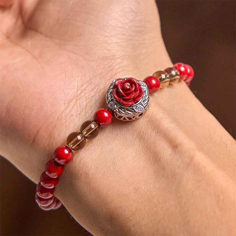 Cinnabar Angora Red Shell Pearl Rose Petals Calm Bracelet