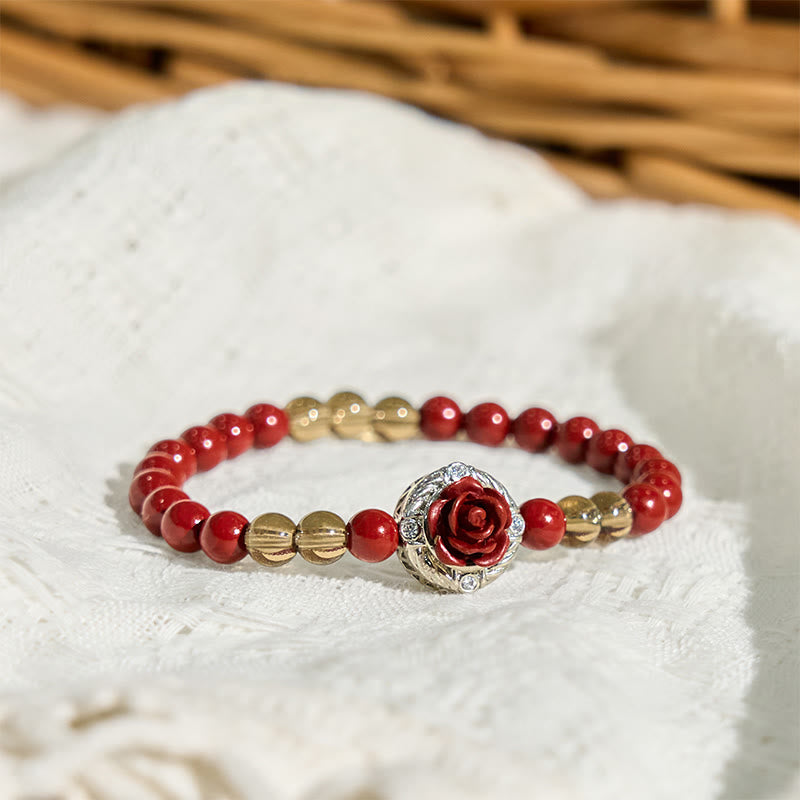 Cinnabar Angora Red Shell Pearl Rose Petals Calm Bracelet
