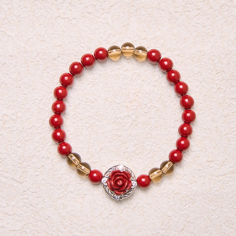Cinnabar Angora Red Shell Pearl Rose Petals Calm Bracelet