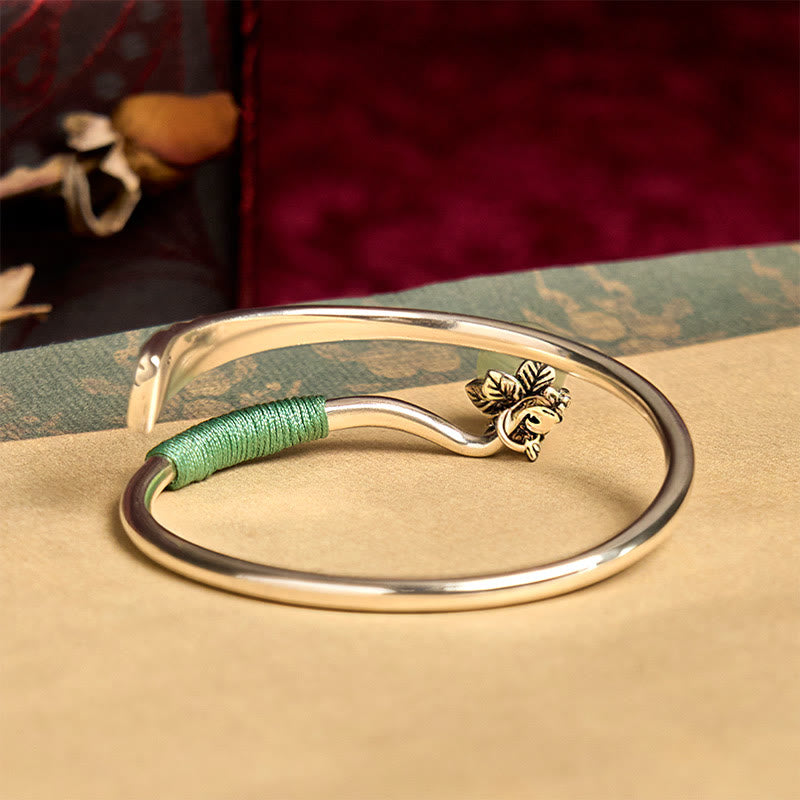 Copper Alloy Green Bead Charm Luck Cuff Bracelet Bangle
